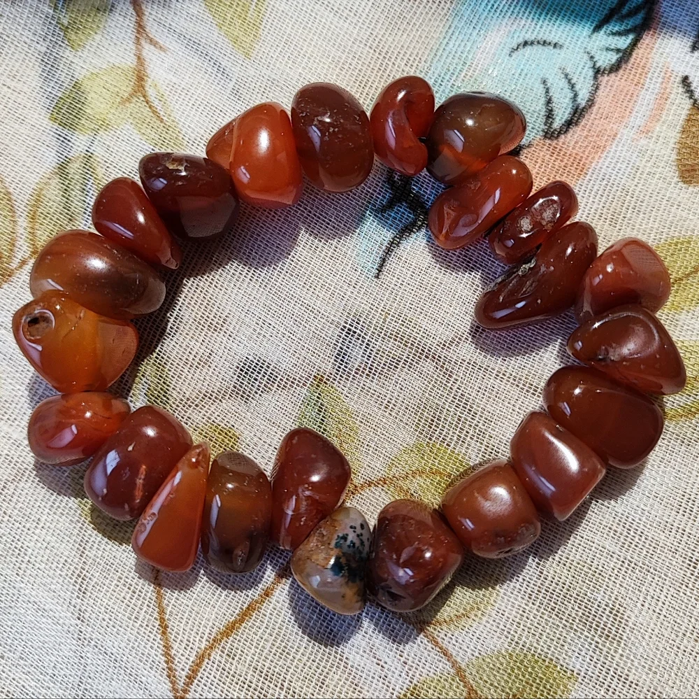 Carnelian Stretch Bracelet Tumbled Rocks Stones Hound Nature's Beauty Restrung
